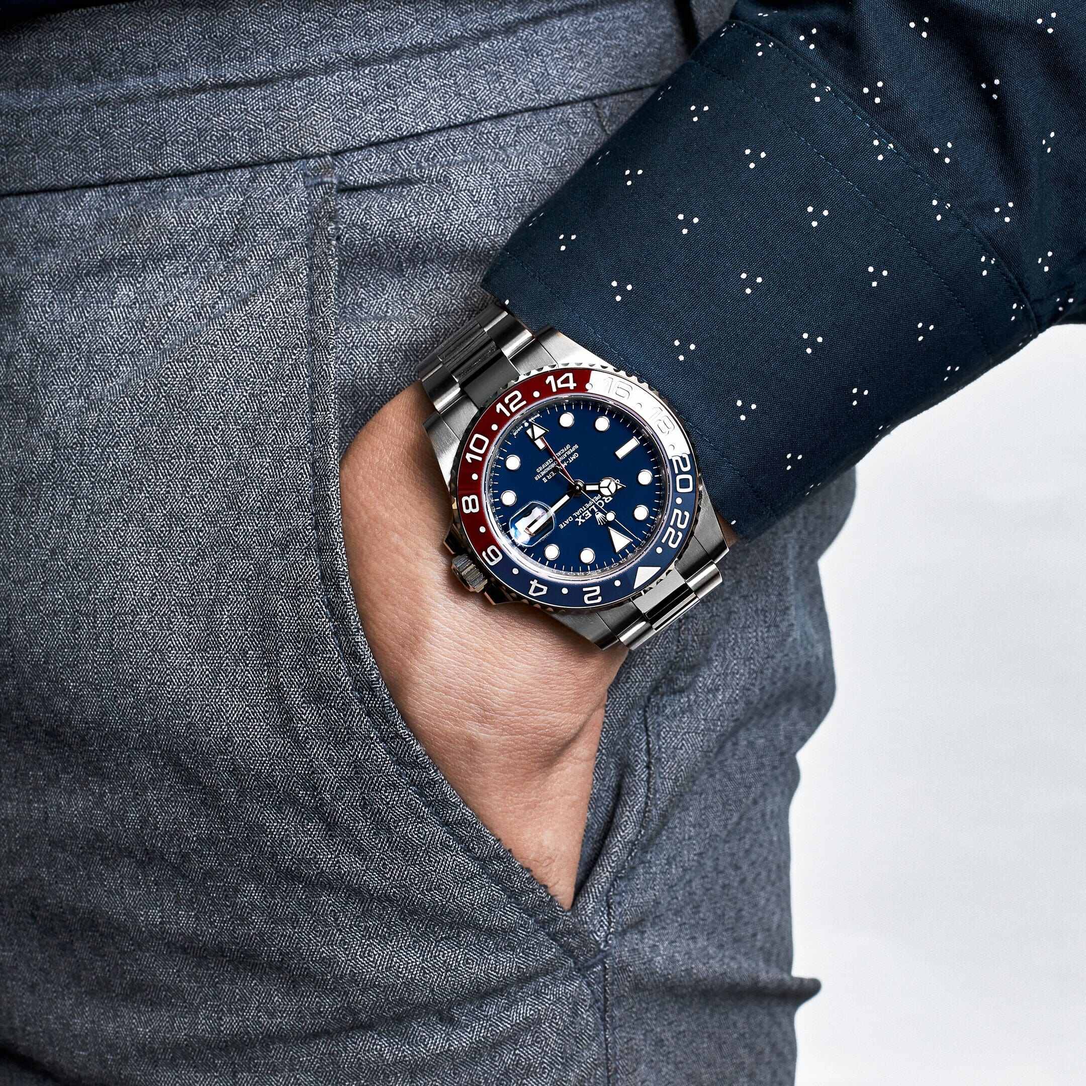 Rolex GMT-Master II 126719BLRO 'Pepsi' Ouro Branco Mostrador Azul